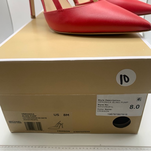 NWB Michael Kors Women's Veronica Sling Pumps size 8M Red leather slingback 2357 - Picture 4 of 13